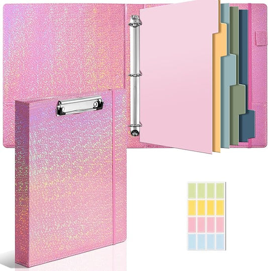 Hardcover 3 Ring Binder 1 Inch Leather Organizer for Letter Size Professional Clipboard with Dividers and Tabs for School and Office Supplies