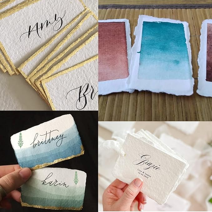 Handmade Cotton Paper with Deckle Edge Recycled Cotton Rag Mixed Media Card Stock for Placecard/Escort Cards, Place Cards, Vow Cards, Business Card (2x3 inch A8, 150gsm, 50 Pack)