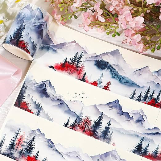 Landscape PET Tape for Journal Scrapbooking - Forest Mountain PET Tapes Washi Stickers for Crafts Journaling Scrapbook Supplies Aesthetic Notebook Scrapbook Bottle Crafts Decor