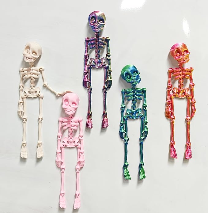 5PCS Posable Skull Refrigerator Magnets, 3D Printed Refrigerator Magnets with Movable Joints, Creative Halloween Skull Decorations, Suitable for Kitchen, Office and Locker Gecorations