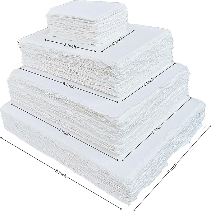 Handmade Cotton Paper with Deckle Edge Recycled Cotton Rag Mixed Media Card Stock for Placecard/Escort Cards, Place Cards, Vow Cards, Business Card (2x3 inch A8, 150gsm, 50 Pack)
