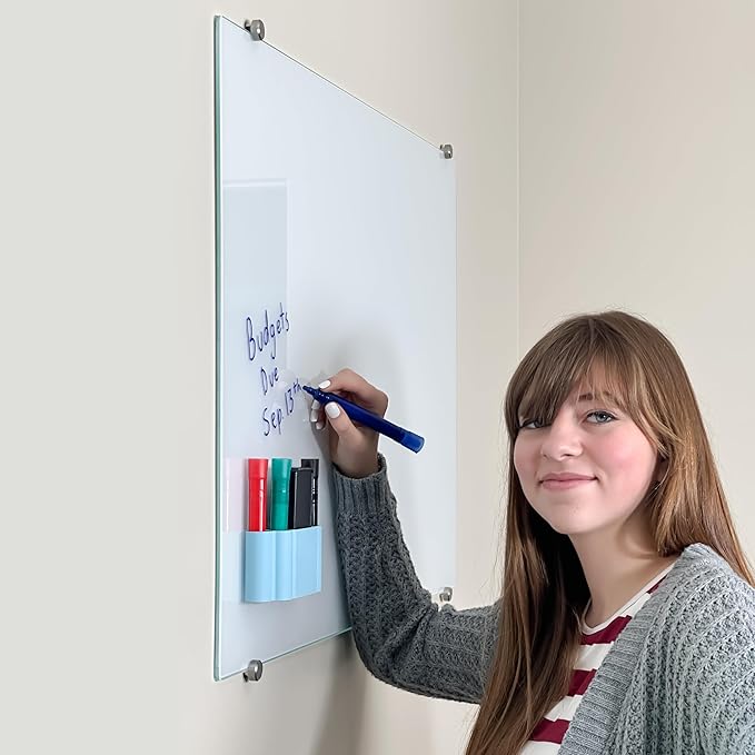 Glassboard Studio Magnetic Dry Erase Marker Holder - Super Strong for Magnetic Glass Whiteboard or Fridge - 2 Large Neodymium Magnets - No Slip Grip - Eco-Friendly PLA Plastic (Ice Blue)