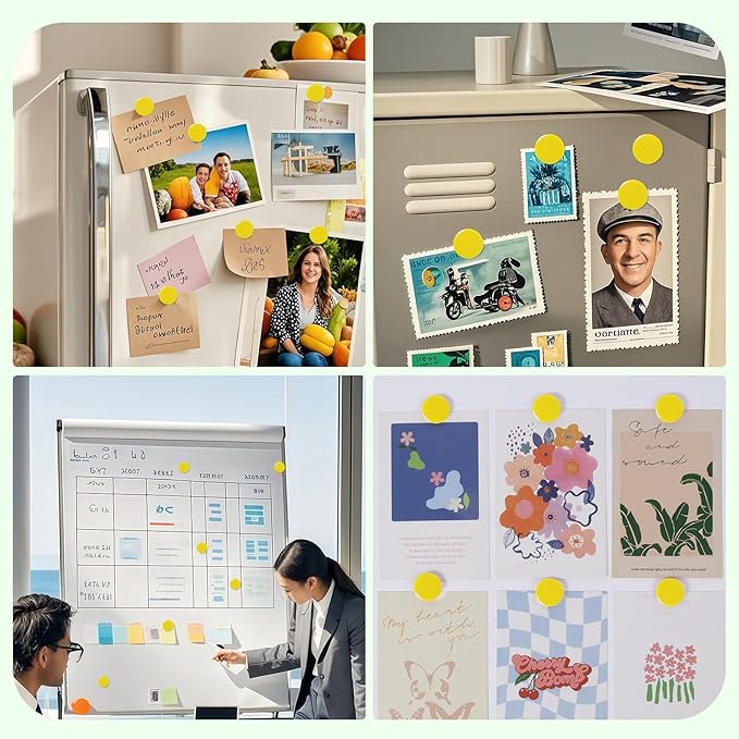 Fridge Magnets, 80PCS Yellow Small Strong Refrigerator Magnets, Cute Round Heavy Duty Magnets, Decorative Mini Magnet for Whiteboard, Fridge, Locker, Map, Classroom, School, Office, Kitchen