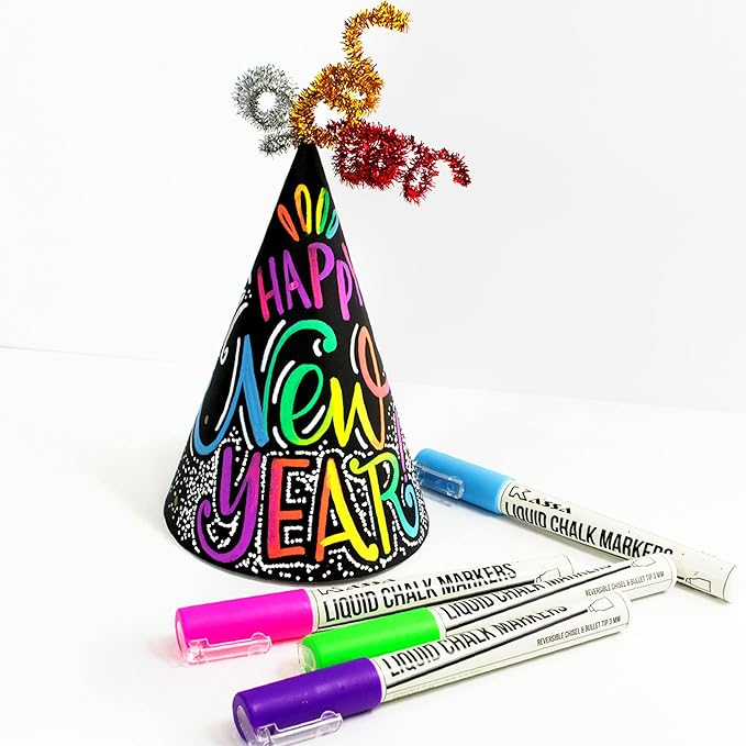 Kassa 10-Pack Neon Multicolor Chalk Markers | Includes Reversible Bullet & Chisel Tips | Works on Chalkboards, Windows, Glass or Mirrors |Ideal for Use at Home, & Office