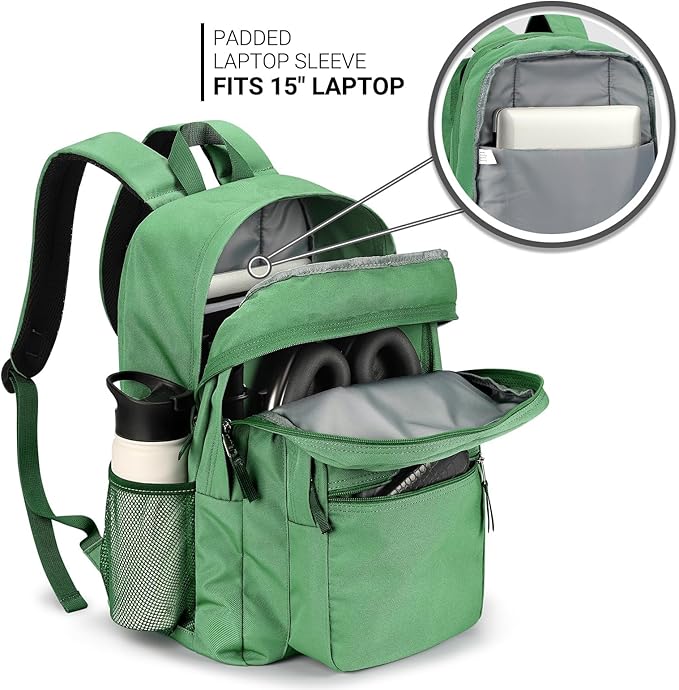 ZORFIN 26L Backpack for School, College, and Travel: Water Resistant Bookbag with 8 Compartments - Lemon Green