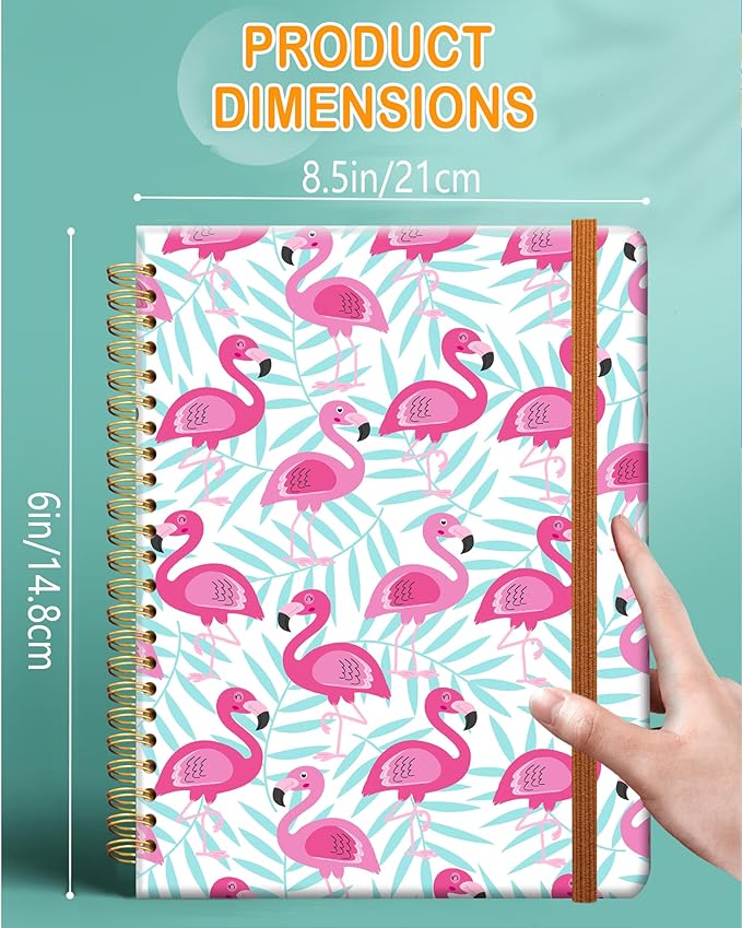 Ruled Spiral Writing Notebook,A5 Hardcover Lined College Journal for Women Lady Girl,Strong Twin-Wire Binding with Premium Paper,8.4" X 6",Perfect for School,Office,Home Gifts(Pink flamingo)