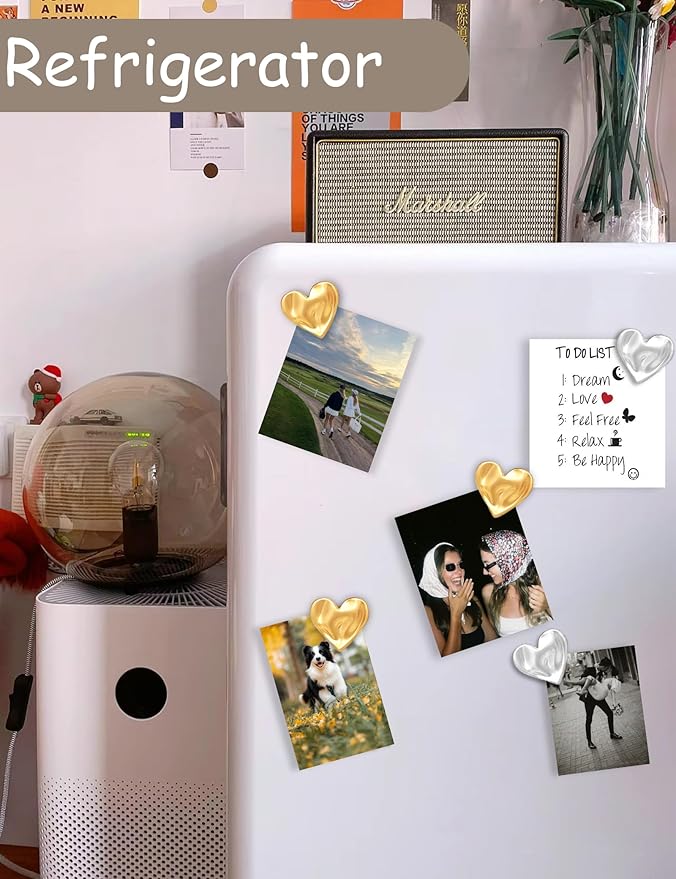 18PCS Gold Fridge Magnets Cute Love Heart Refrigerator Magnets, Silver Decorative Magnets for Whiteboard Cabinet Locker, Lovely Magnets for Classroom Kitchen Office