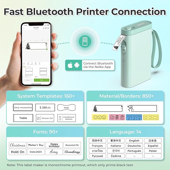 Nelko Label Maker Machine with Tape, P21 Bluetooth Label Printer, Wireless Mini Label Makers with Multiple Templates for School Office Home, Green
