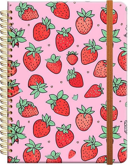 Ruled Spiral Writing Notebook,A5 Hardcover Lined College Journal for Women Lady Girl,Strong Twin-Wire Binding with Premium Paper,8.4" X 6",Perfect for School,Office,Home Gifts(pink strawberry)