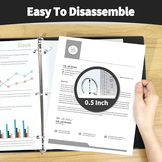 SUNEE 3 Ring Binder 1/2 Inch 1 Pack, Clear View Binder Three Ring PVC-Free (Fit 8.5x11 Inches) for School or Office Supplies, Black