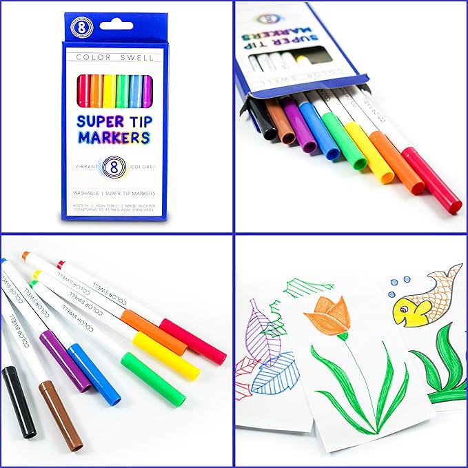 Color Swell Super Tip Washable Bulk Markers Pack 50 Boxes of 8 Vibrant Colors (400 Total Markers) Perfect for Kids, Parties, Classrooms