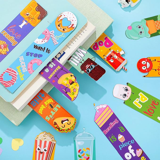 Geyee 144 Pcs Fruit Scented Bookmarks Scratch and Sniff Bookmarks Fun Classroom Smelly Bulk for Kids Students Teens School, 24 Styles