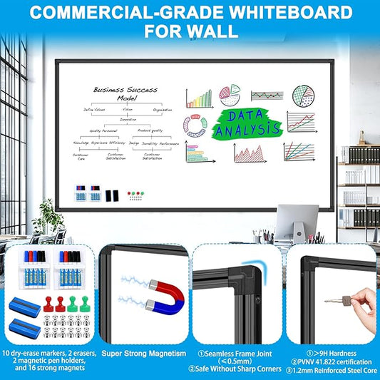 H-Qprobd 96"x48" White Board for Wall Commercial-Grade Large Magnetic Dry Erase Board with with All Kits, 4'x8' Presentation Whiteboard for Office, Gov't, Classroom & Conference Rooms, Home