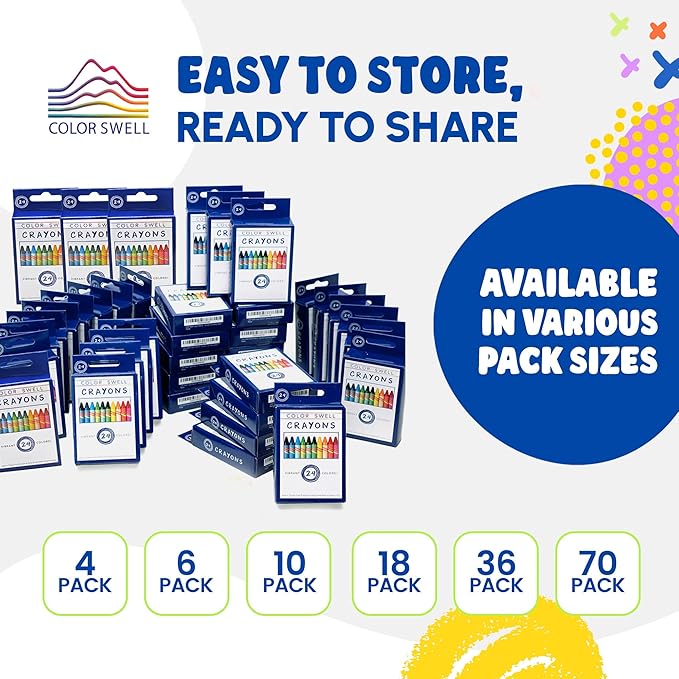 Color Swell Crayons Bulk 6 Packs of 24 Count Vibrant Colors Teacher Quality Durable for Families Class Party Favors