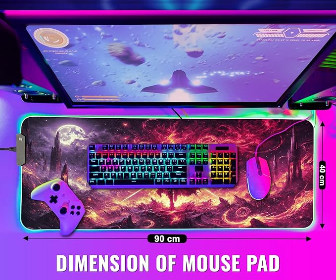 Gaming Mouse Pad - Desk Mat Gaming Mouse Pad , Medium Extra Large Extended Big Long Huge XL XXL and XXXL RGB LED Light Mousepad For a Computer , PC Mats Mousepads Hellfire Crusader
