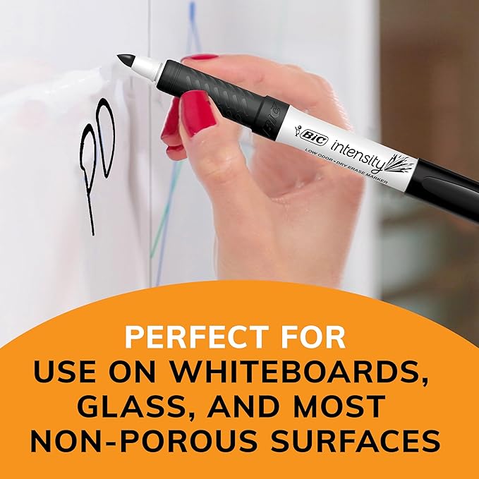 BIC Intensity Green Low Odor Dry Erase Markers, Fine Tip, 12-Count Pack of Erasable Markers With Low-Odor Ink for a Pleasant Writing Experience