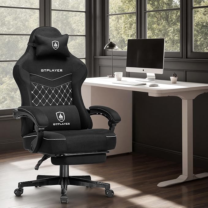 GTPLAYER Gaming Chair, Fabric Computer Office Chair with Pocket Spring Cushion, Ergonomic Office and Gaming, Video Gaming Chair with Linkage Armrests, High Back Desk Chair with Adjustable Recliner