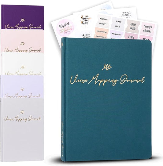 Graceful By Design Linen Bible Verse Mapping Journal - Premium Bible Study Journaling Kit - Christian Gift for Mother's Day (Blue Jade)
