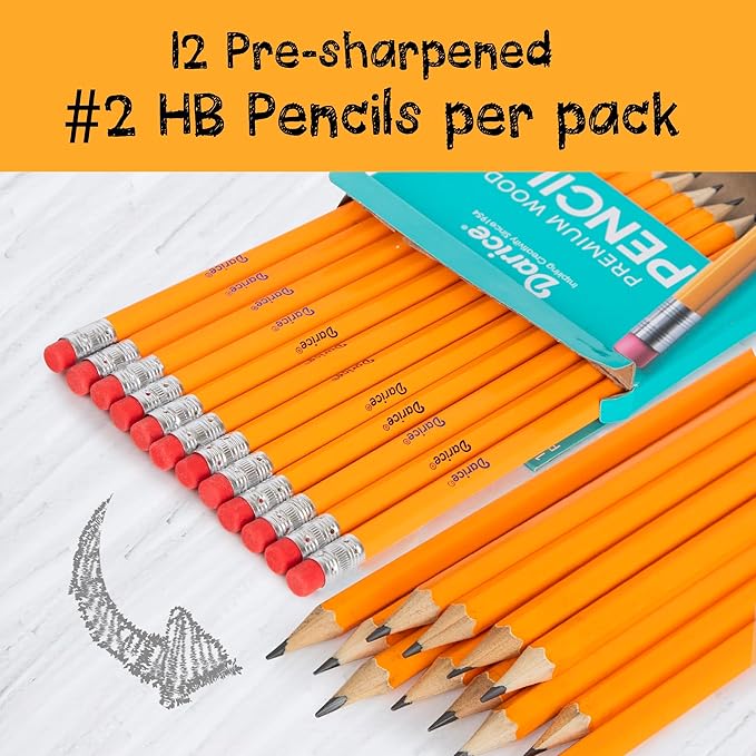 Darice Wood-Cased Pencils, 288pc Bulk Pre-sharpened #2 HB Pencils with Eraser for Classroom Back to School Supplies, 12 x 24 Pack