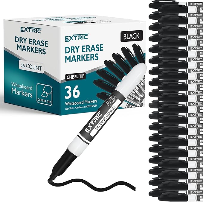 Black Dry Erase Markers, 36 Count Whiteboard Markers Chisel Tip, Bulk Classroom White Board Marker Dry Erase, Low Odor Chisel Tip Erasable Markers