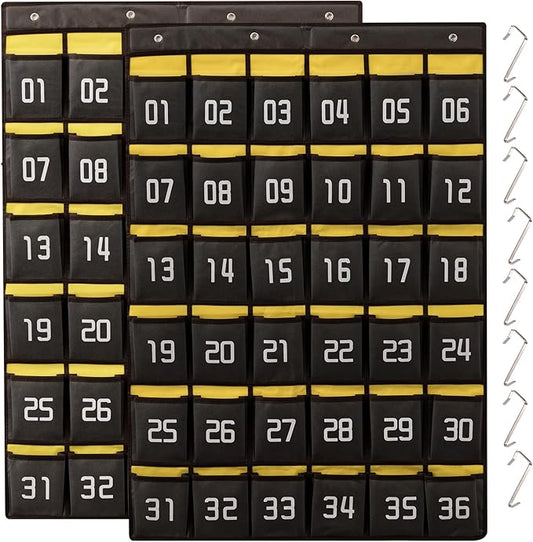HBlife 36 Pockets Numbered Classroom Organizer Pocket Chart Cell Phones Holder Wall Door Hanging Storage Bag (Brown, 2 Pack)