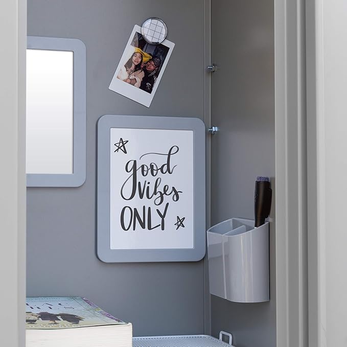 U Brands Locker Accessories Kit, Back to School Essentials, Grey, 6-Piece, Includes Whiteboard, Mirror and Organizing Supplies