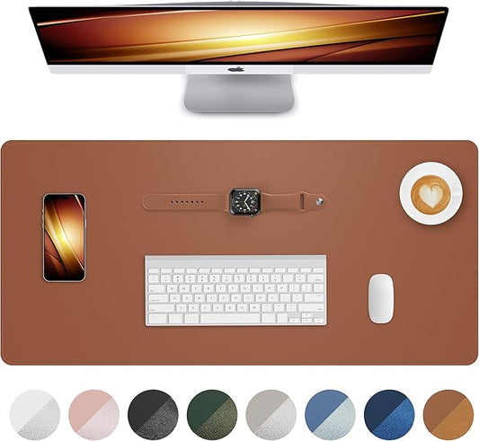 Non-Slip Desk Pad,Mouse Pad,Waterproof PVC Leather Desk Table Protector,Non-Slip PU Leather Desk Blotter, Easy Clean Laptop Desk Writing Mat for Office Work/Home/Decor(Brown, 23.6" x 13.7")