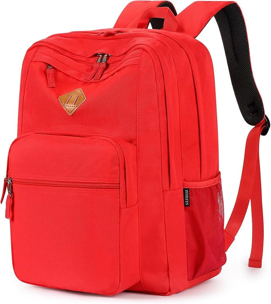 ZORFIN 26L Backpack for School, College, and Travel: Water Resistant Bookbag with 8 Compartments - Red