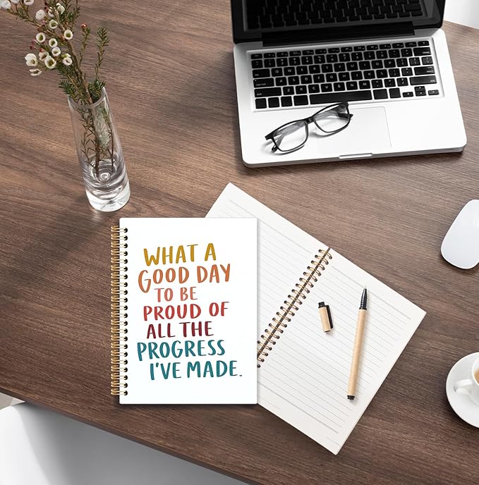 KRHFG Inspirational Spiral Notebook, Positive Affirmation Self Love Notebook for Note Taking, What a Good Day to be Proud of Motivational Quote Journals, Inspirational Office Supplies, 5.5x8.3 Inch