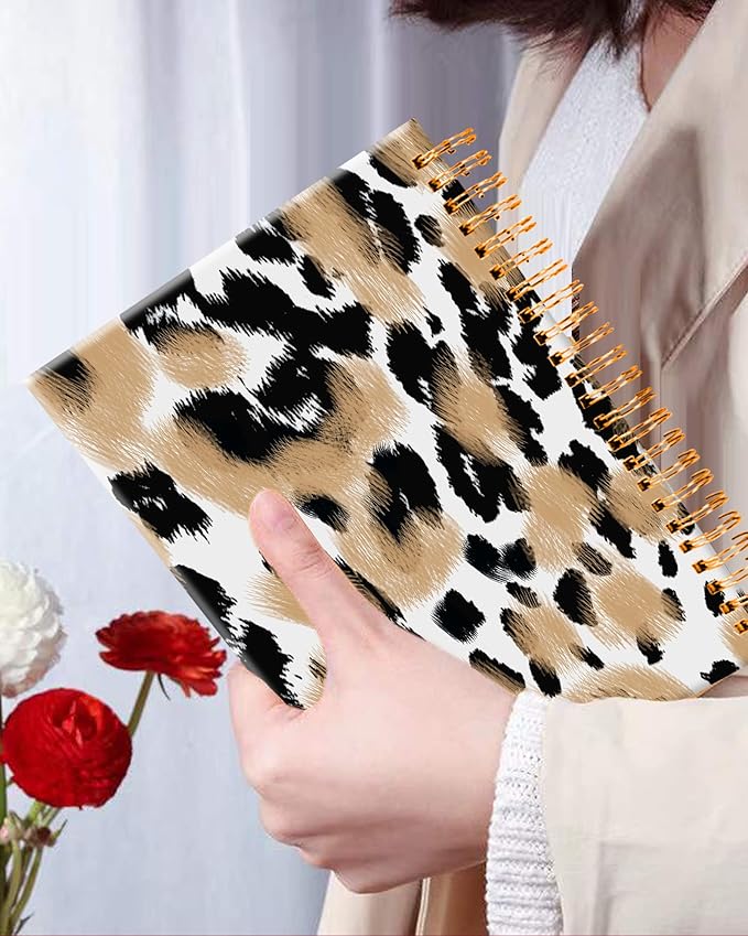 iampanda Spiral Journal Notebook,Strong Twin-Wire Binding with Premium Paper for Girl Women,Cute Animals Skin 60 Sheets A5 College Ruled Notebook/Journal,Perfect for School Office Home Gifts,Leopard