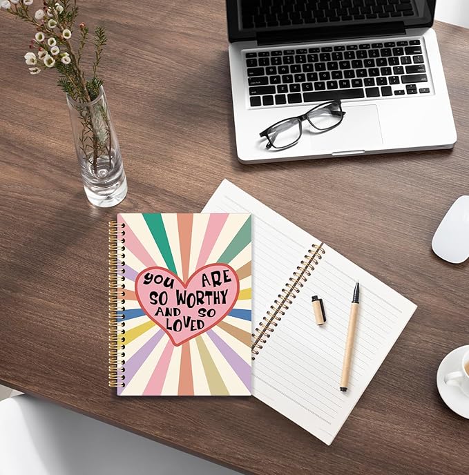 Colorful Boho Spiral Notebook, You Are So Worthy and So Loved Inspirational Journal, Positive Affirmation Journals for Writing, Motivational Notebooks for Note Taking, 5.5x8.3 Inch