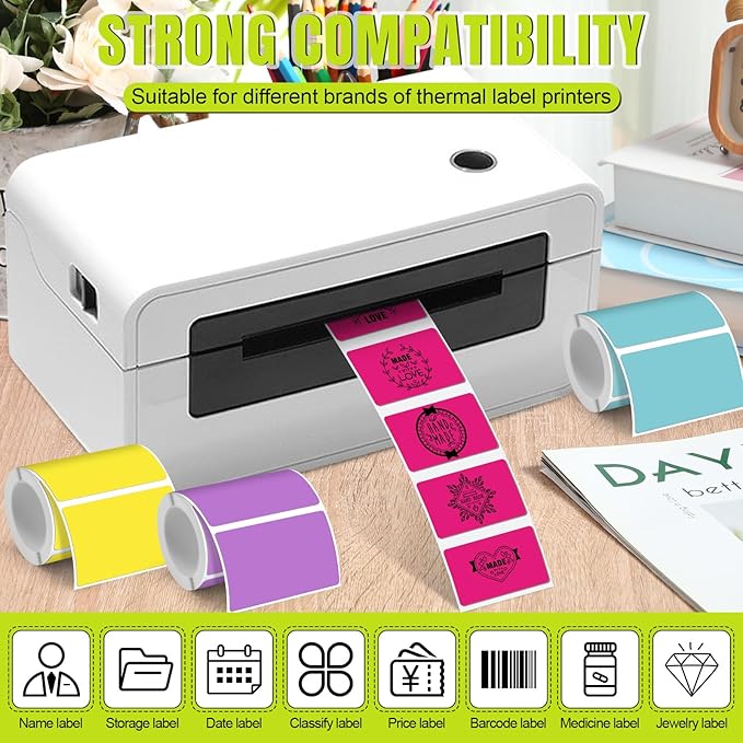 Ctosree 12 Rolls Printer Labels Adhesive Thermal Paper Waterproof Thermal Label Stickers Compatible with Phomemo M110 M221 M220 M120 M200 M110s Printer(Rainbow Colors,1.18 x 1.96 Inch)