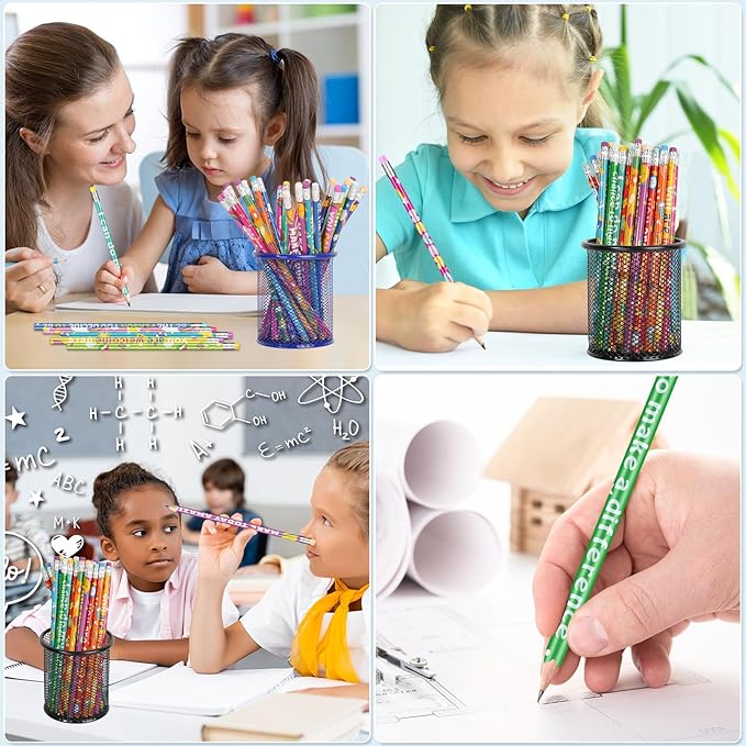 60 Pcs Motivational Pencils Bulk, Rainbow Inspirational School Pencils for Classroom, Cute Pencil with Encourage Positive Sayings, Back to School Supplies for Kids Student Teacher Classroom Reward