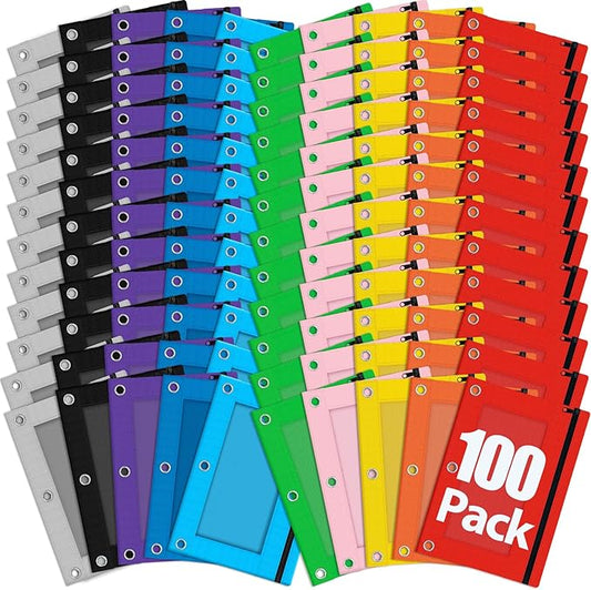 Officygnet 100 Pcs Pencil Pouch for 3 Ring Binder, Bulk Pencil Case Pouch with Clear Window, Pencil Bags with Smooth Zipper, Pencil Pouch for School Office Classroom Supplies(10 Color)