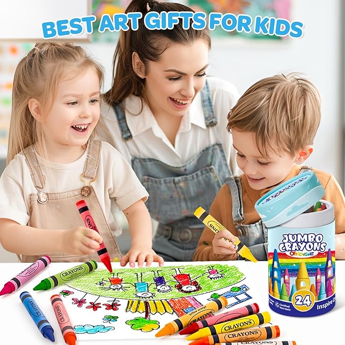 24 Colors Jumbo Crayons for Toddlers 1-3, Easy to Hold Large Crayons for Kids Ages 2-4, Non-Toxic Big Crayon for Kids Coloring & Art Supplies, Ideal Birthday Gift Easter Party Favor for Boys Girls