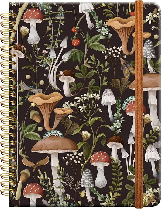 Ruled Spiral Writing Notebook,A5 Hardcover Lined College Journal for Women Lady Girl,Strong Twin-Wire Binding with Premium Paper,8.4" X 6",Perfect for School,Office,Home Gifts(Autumn mushroom)