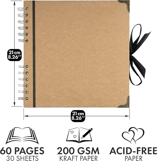 Bstorify Scrapbook Album 60 Pages (8 x 8 Inch) Brown Thick 200gsm Kraft Paper, Photo Album Scrapbook, Memory Book - Ideal for Your Scrapbooking Albums Art & Craft Projects