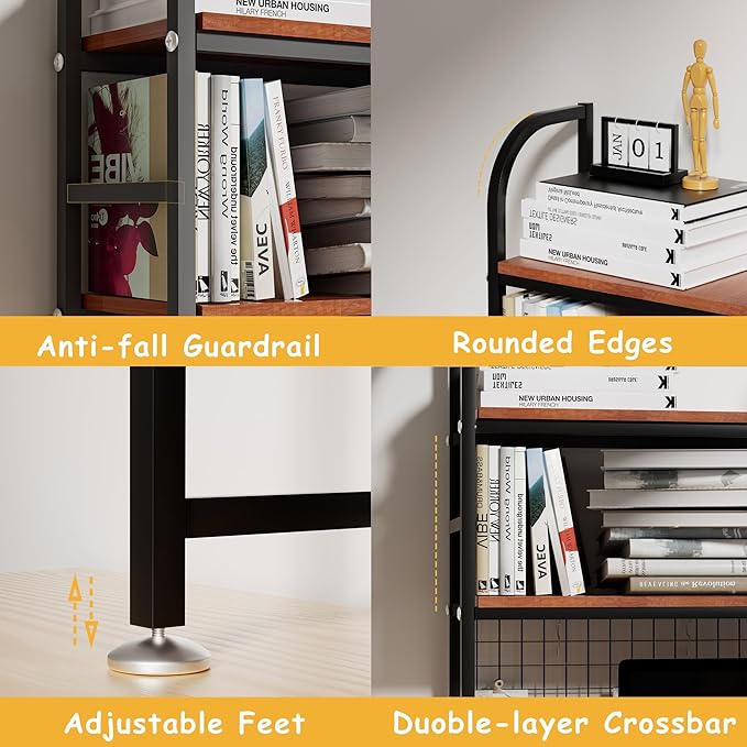 2-Tier Desktop Hutch Bookshelf - Metal Desk Shelf Bookcase with Grid Panel, Countertop Storage Organizer Rack for Dorm or Office, Black, 45.3" W