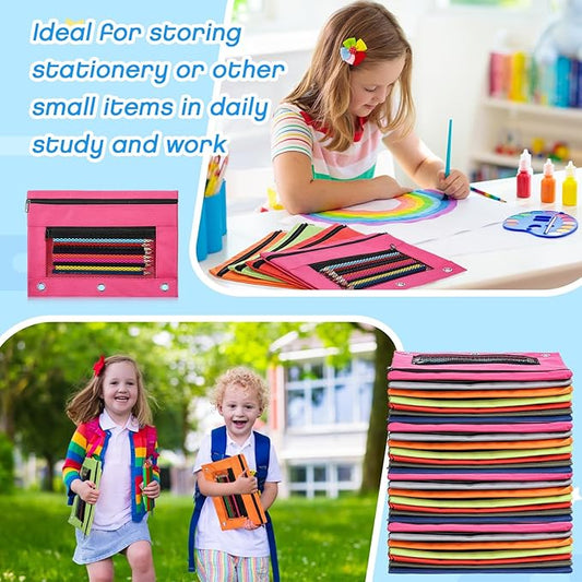 Tinlade 100 Pcs 3 Ring Binder Pencil Pouches Zipper Pouches Case with Mesh Window Ring Binder Pencil Bags Case for Christian Charity Donation Supplies(7 Colors)