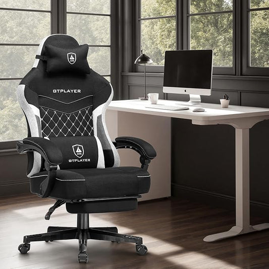 GTPLAYER Gaming Chair, Fabric Computer Office Chair with Pocket Spring Cushion, Ergonomic Office and Gaming, Video Gaming Chair with Linkage Armrests, High Back Desk Chair with Adjustable Recliner