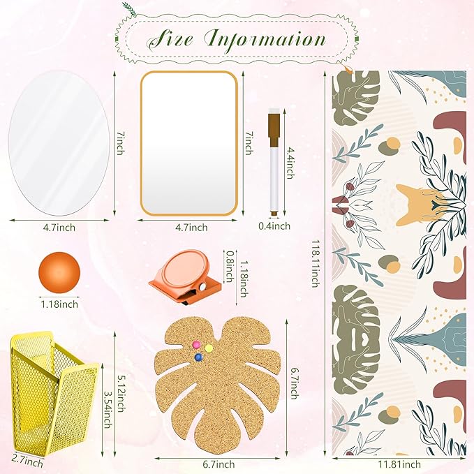 Harloon 15 Pcs Locker Decoration and Organizer Kit Locker Wallpaper Magnetic Pen Holder and Mirror Whiteboard Marker Cork Board with 3 Push Pins 3 Magnetic Clip 6 Magnets(Boho)
