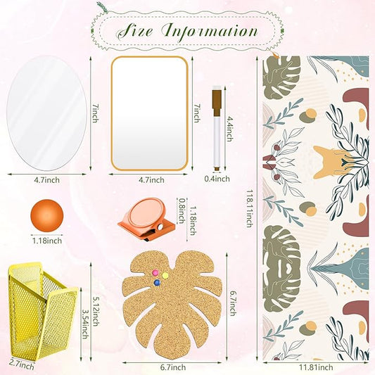 Harloon 15 Pcs Locker Decoration and Organizer Kit Locker Wallpaper Magnetic Pen Holder and Mirror Whiteboard Marker Cork Board with 3 Push Pins 3 Magnetic Clip 6 Magnets(Boho)