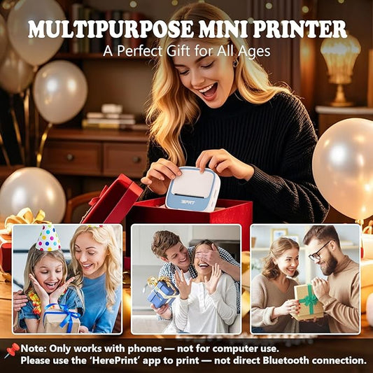 Mini Sticker Printer - S1 Portable Sticker Maker Machine with 1 Roll Sticker Paper, Bluetooth Print Pods Pocket Printer for Study Notes, Graphics, Students, Kids Gift, Free App, Blue