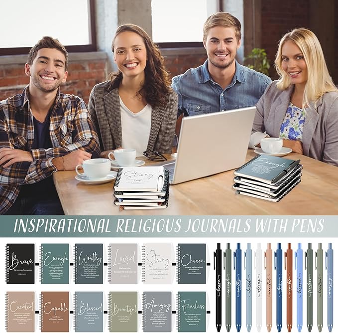 Kosiz 36 Sets Inspirational Christian Gifts Bulk Christian Notebooks Prayer Journals with Pens Spiral Bible Journals Religious Gifts for Church Grandparent Pastors Day Sunday School (Boho Color)