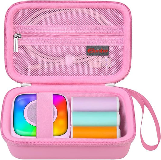 Elonbo Carrying Case for Lebt Mini Sticker Pocket Printer, Label Printer Portable Thermal Printer Travel Bag, Label Maker Machine Storage Holder, Mesh Pocket Fits Label Paper Rolls Tape, Dark Pink