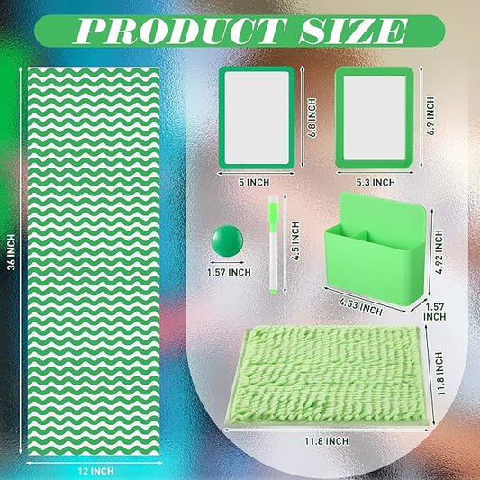 Timgle 8 Pcs Magnetic Locker Set Including Magnetic Wallpaper Mirror Locker Organizer Carpet Whiteboard Dry Erase Marker Accessories for Office School Supplies(Green,Wavy Style)