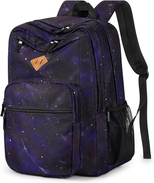 ZORFIN 26L Backpack for School, College, and Travel: Water Resistant Bookbag with 8 Compartments - Night Sky