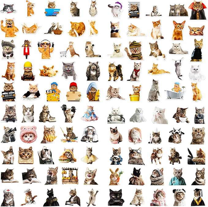 100 PCS Cute Cat Stickers for Kids, Funny Kitten Stickers for Journaling Laptop Scrapbook Water Bottles Guitar Skateboard, Decals for Teens Adults Kids Gift (Cat)