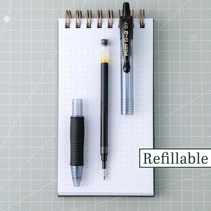 G2 Retractable Premium Gel Ink Roller Ball Pens Ultra Fine Point (.38mm) Black/Blue/Red Ink 12 pack; Refillable & Premium Comfort Grip Bundle with Plastic Reusable Pouch