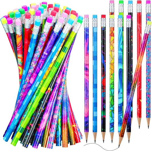 Chinco 25 Pieces Wooden Pencil with Eraser for Kids Assortment Colorful Fun Pencils Bulk with Eraser Kids Novelty Back to School Supplies for Classroom, Student Reward, Stationery Party Favors